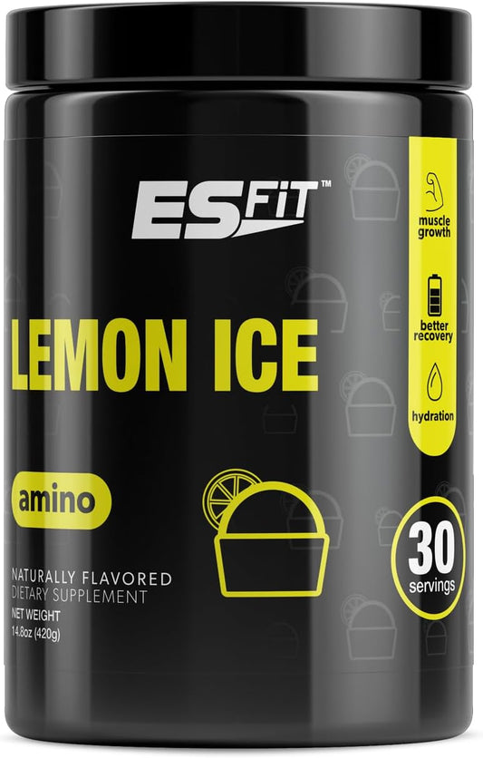 ES FIT Amino Powder with Electrolytes - BCAA 2:1:1 Ratio, Amino Acids, Lemon Ice Flavor - Pre and Post Workout Supplement, 30 Servings