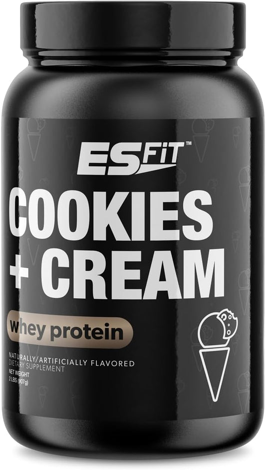 ES FIT Cookies and Cream Whey Protein Isolate Powder - Non-GMO Muscle Recovery with BCAAs, Superior Taste, 2 Pounds