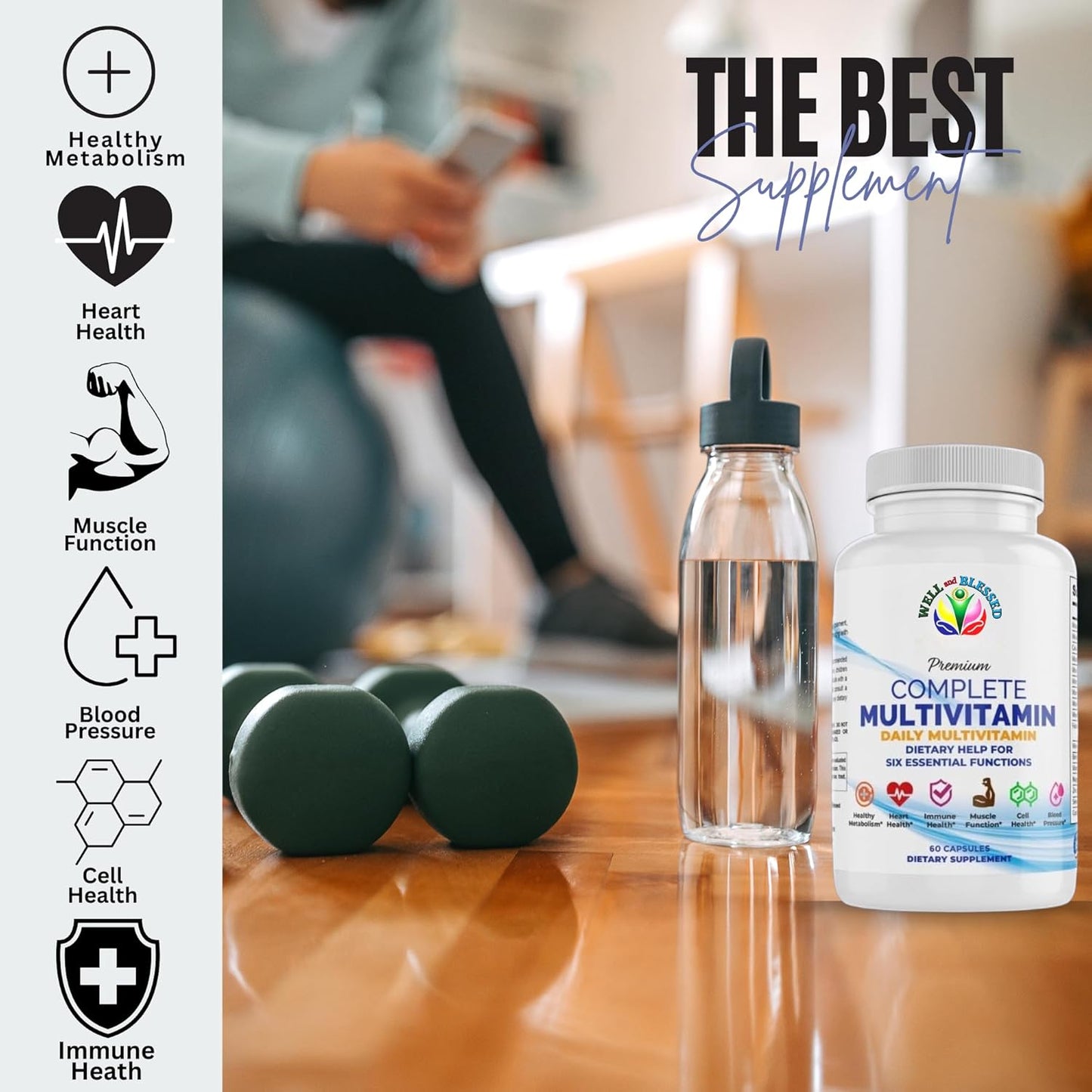 Essential Daily Multivitamin Supplement - 60 Capsules - Immune & Heart Support for Men & Women - Well & Blessed Formula