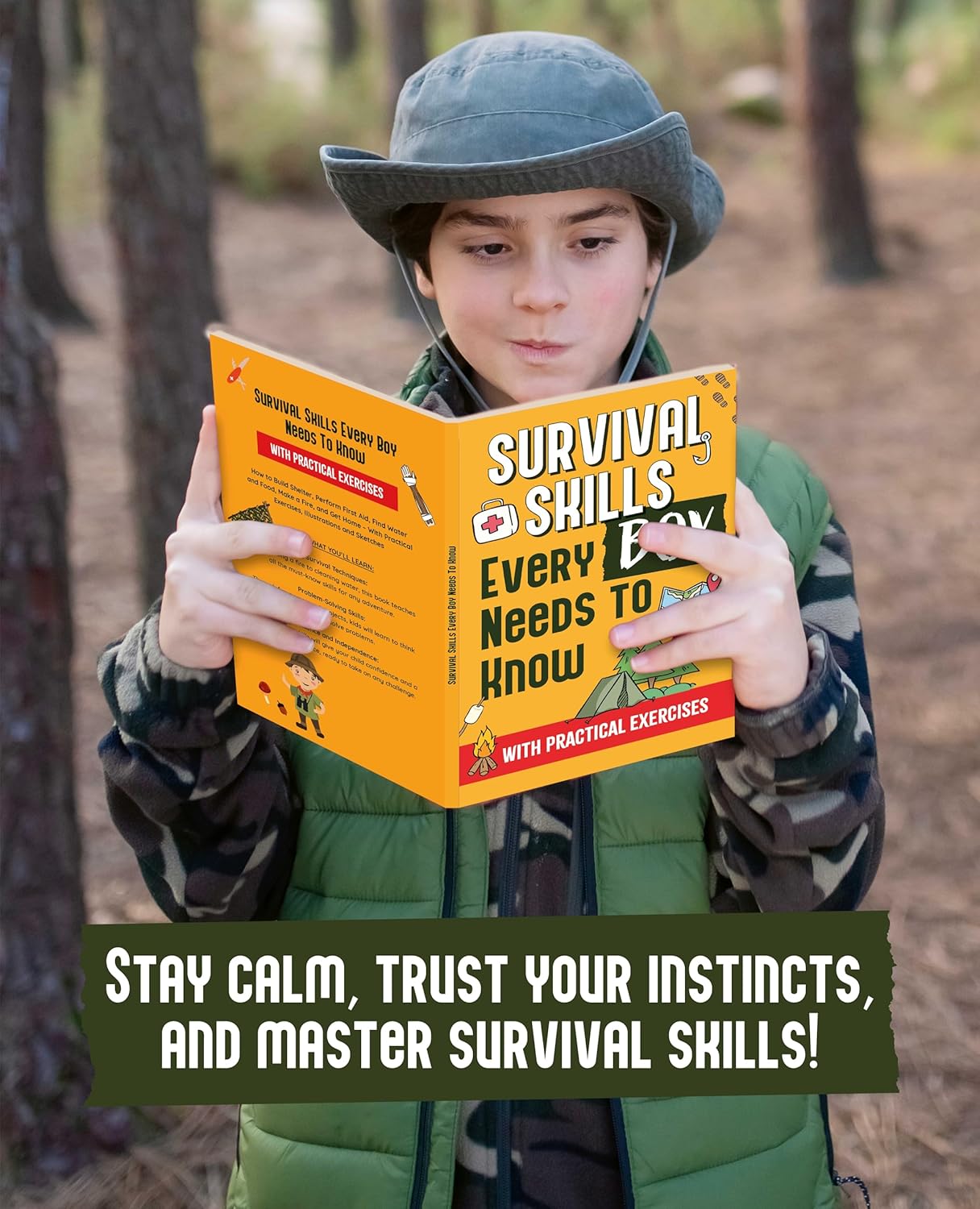 Essential Survival Skills for Boys: Shelter Building, First Aid, Water/Food Finding, Fire Making, Navigation - Exercises, Illustrations, Sketches