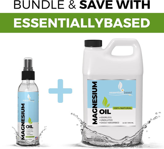 essentiallybased Pure Magnesium Oil Spray Bundle - 8oz & 64oz Sizes