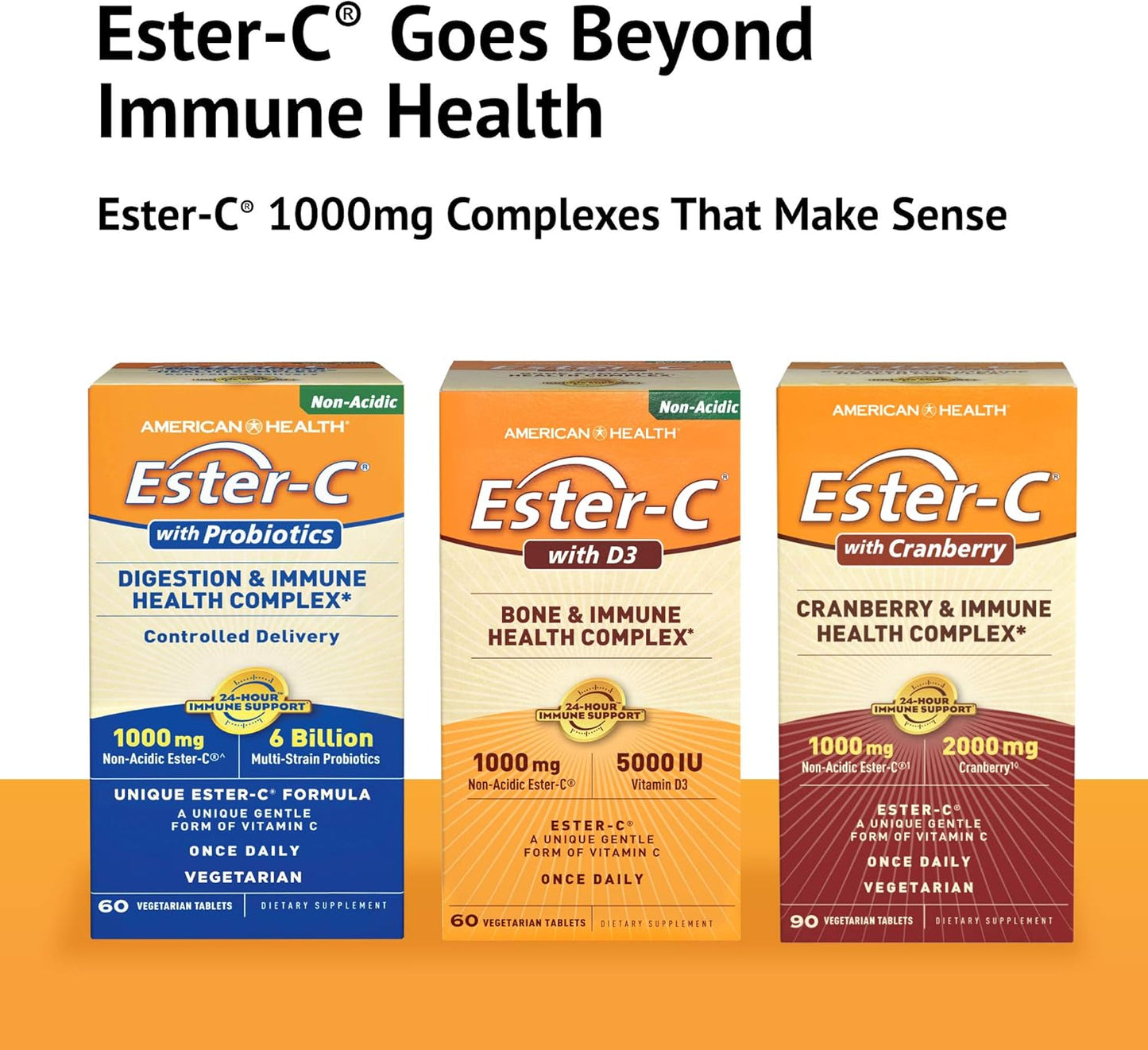 Ester-C EsterC with D3 Bone Immune Complex Vegetarian Tablets - 1000mg EsterC & 5000IU Vitamin D3 - 24 Hour Immune Support - Non-Acidic Vitamin C - 60 Count