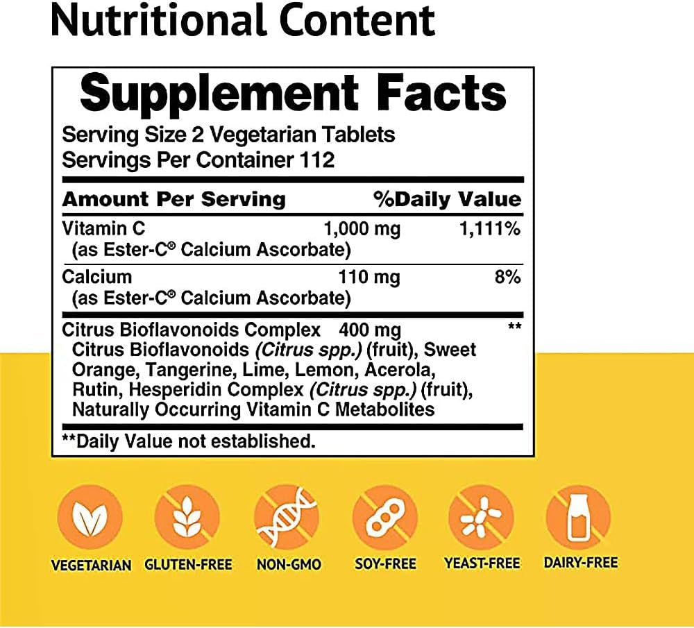 Ester-C with Citrus Bioflavonoids - Non-Acidic Vitamin C Supplement - 500 MG (225 Vegetarian Tablets) by American Health