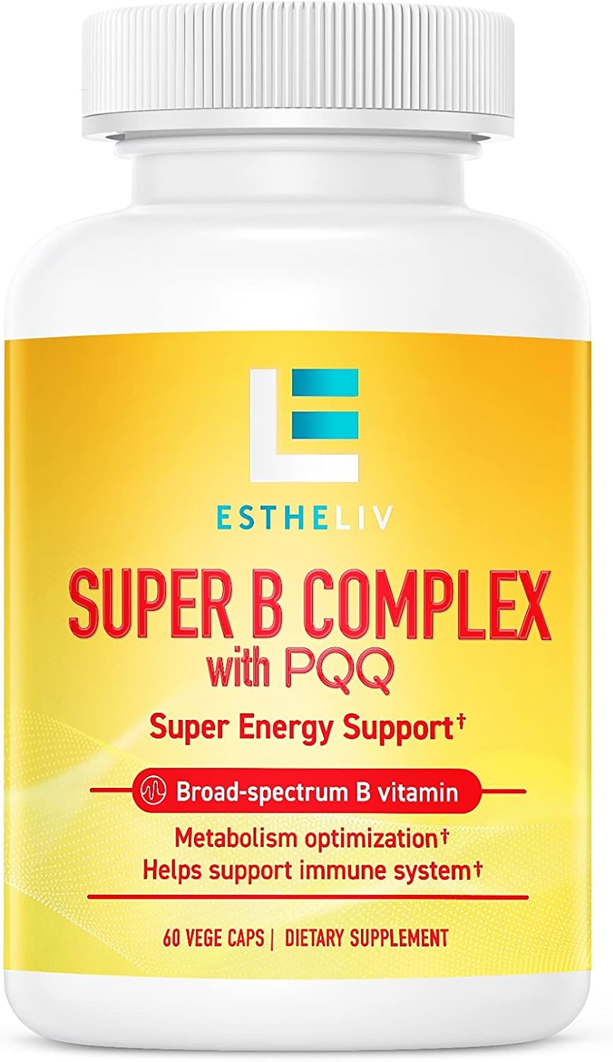 ESTHELIV® Super B Complex with PQQ - 60 Vegetarian Capsules for Energy and Cellular Health