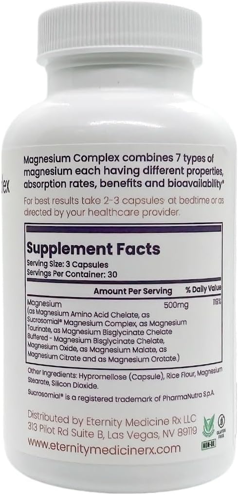 Eternity Medicine Rx Magnesium Complex - 90 Capsules for Muscle Function, Bone Health, and Relaxation