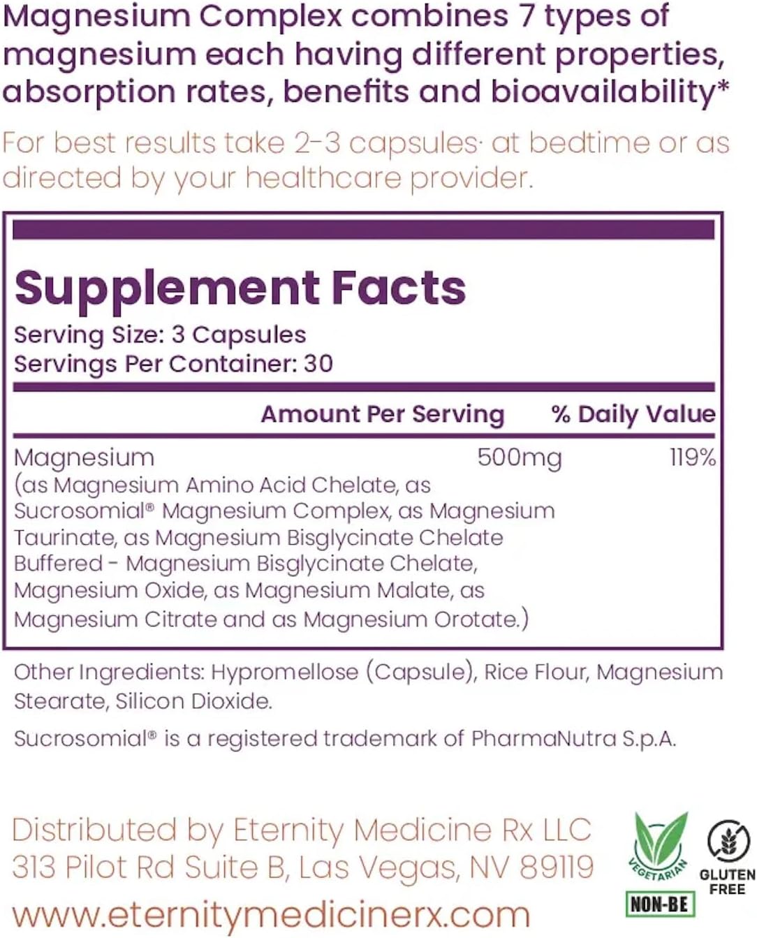Eternity Medicine Rx Magnesium Complex - 90 Capsules for Muscle Function, Bone Health, and Relaxation