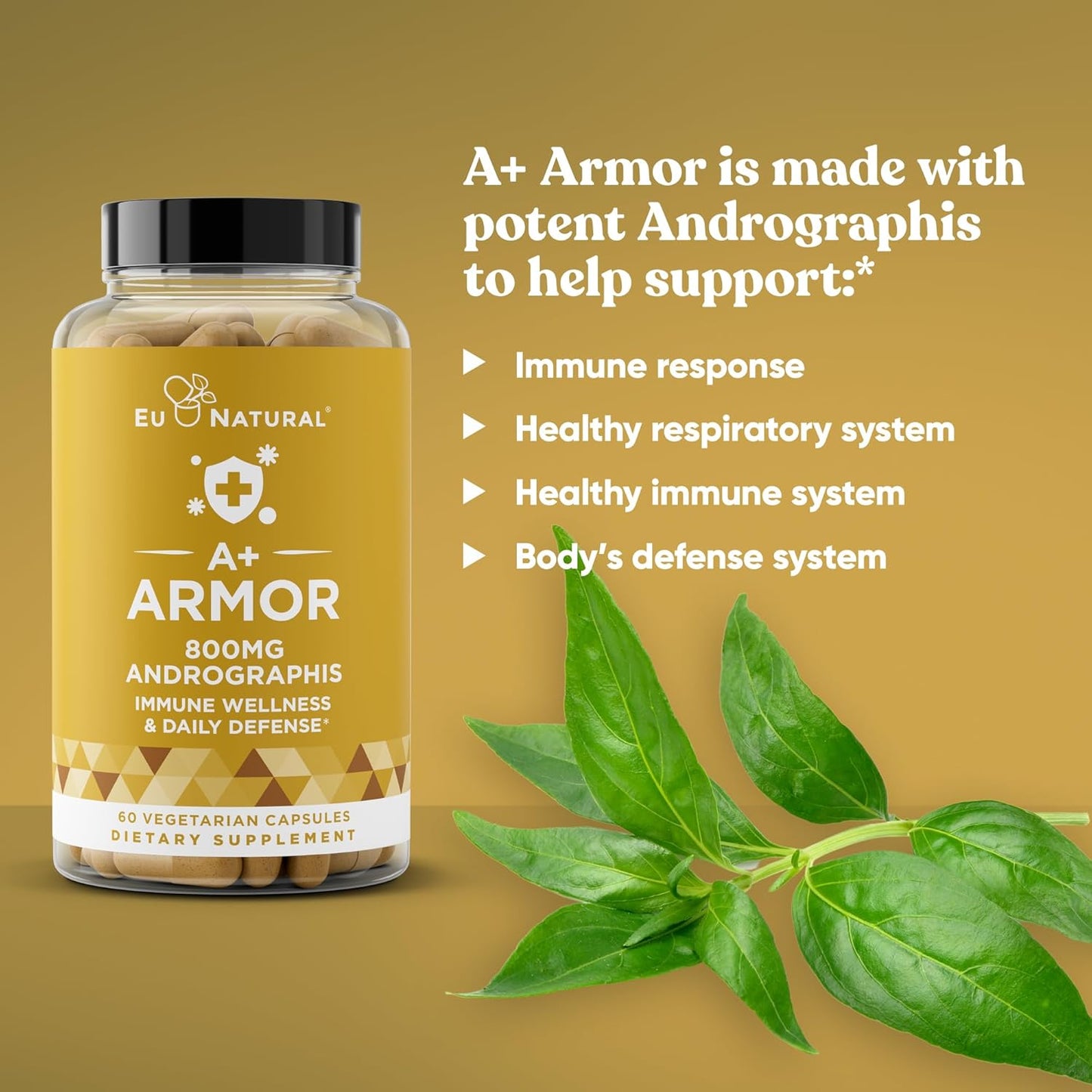 Eu Natural A+ Armor Andrographis Pure 800 Mg Capsules - Boost Immune System, Physical Wellness, Seasonal Protection - Full-Spectrum & Standardized Vegan Supplement - BoostGo Australia