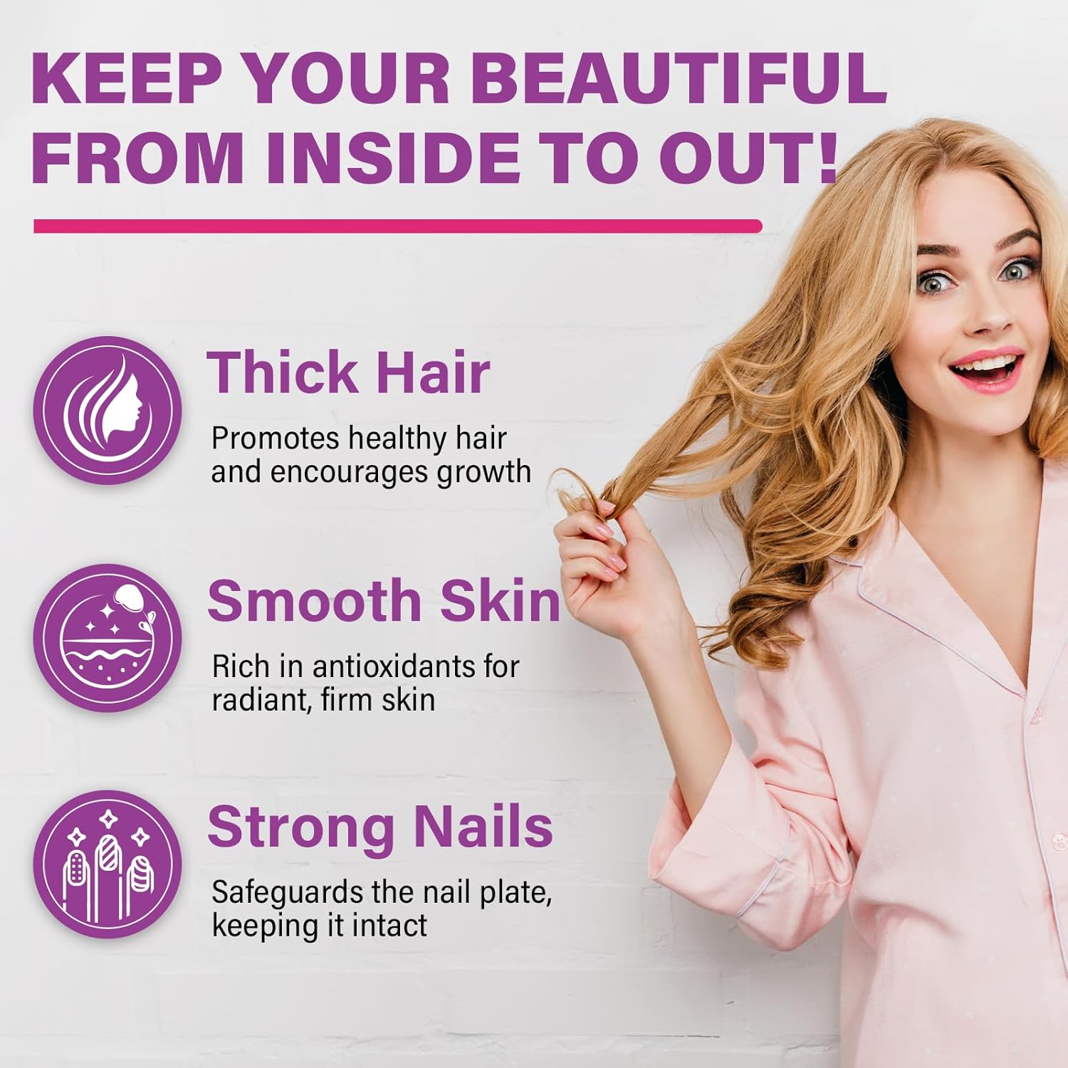 Euapeark 8-in-1 Organic Biotin Gummies for Hair, Skin & Nails - Max Strength Collagen, Keratin, Folic Acid & Vitamins - Sugar Free - 8 Packs