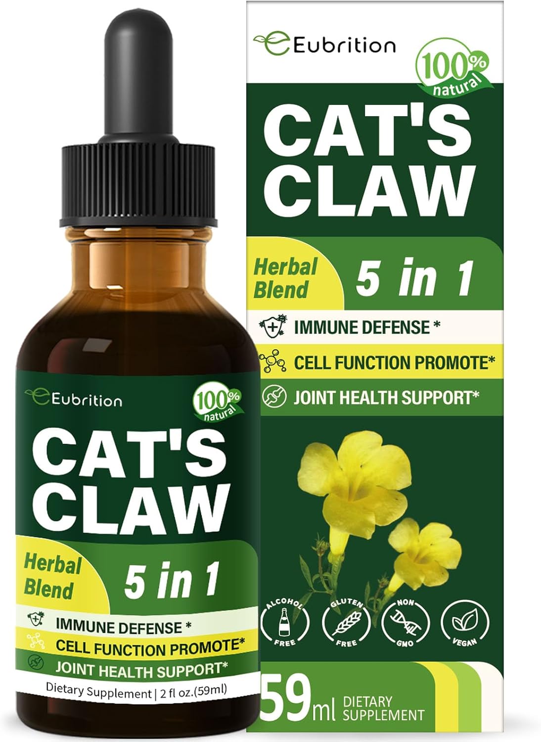 Eubrition Cat's Claw Herb Immune Support Liquid Drops with Echinacea, Lion's Mane, Reishi & Elderberry Extract - 2oz Immunity Boost Supplement