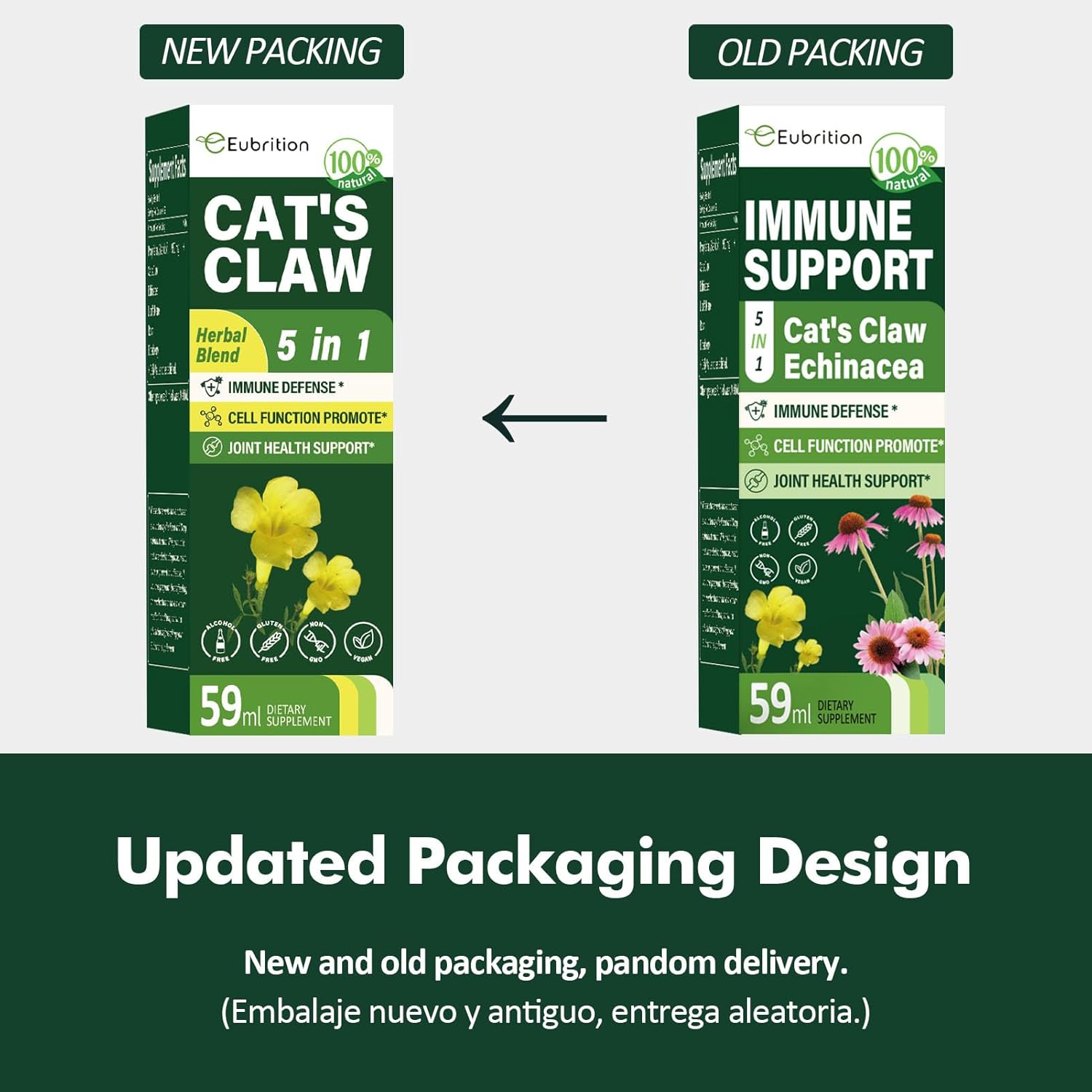 Eubrition Cat's Claw Herb Immune Support Liquid Drops with Echinacea, Lion's Mane, Reishi & Elderberry Extract - 2oz Immunity Boost Supplement