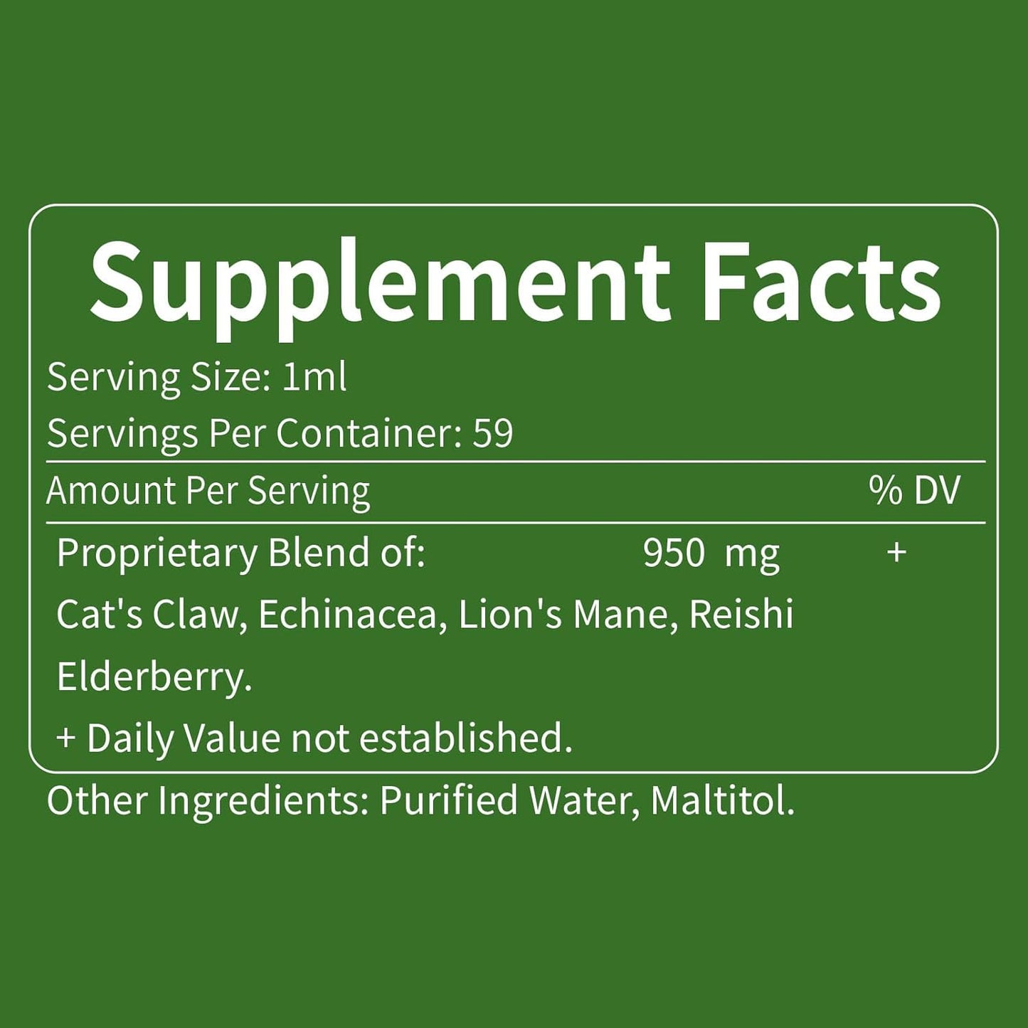 Eubrition Cat's Claw Herb Immune Support Liquid Drops with Echinacea, Lion's Mane, Reishi & Elderberry Extract - 2oz Immunity Boost Supplement
