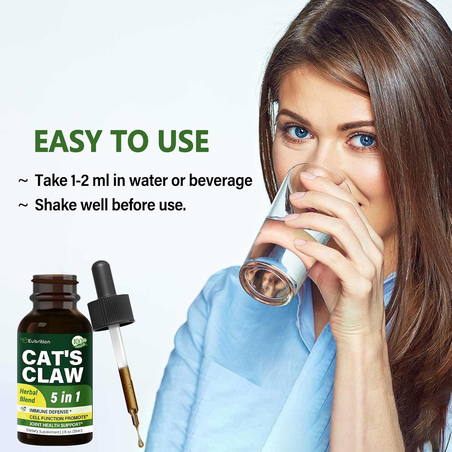 Eubrition Cat's Claw Herb Immune Support Liquid Drops with Echinacea, Lion's Mane, Reishi & Elderberry Extract - 2oz Immunity Boost Supplement