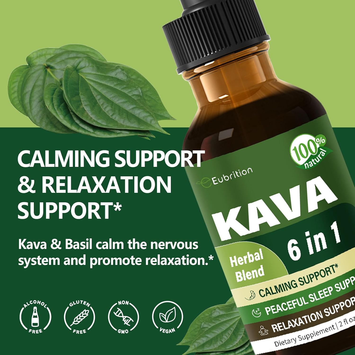 Eubrition Kava Root Liquid Supplement with Valerian and Chamomile Extract for Relaxation and Sleep Support - 4 oz