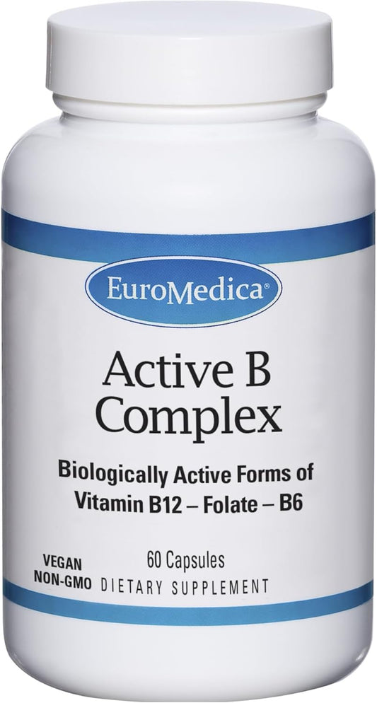 Euromedica Active B Complex Supplement - 60 Vegan Capsules for Energy and Wellness