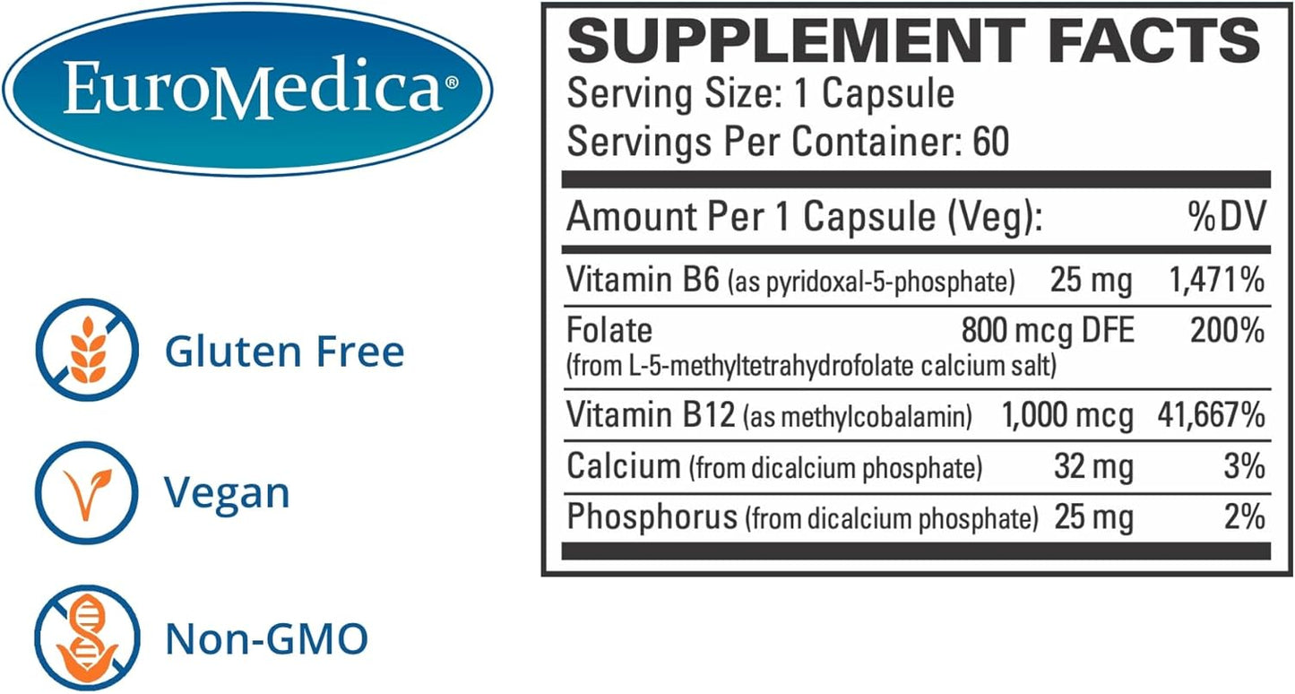 Euromedica Active B Complex Supplement - 60 Vegan Capsules for Energy and Wellness