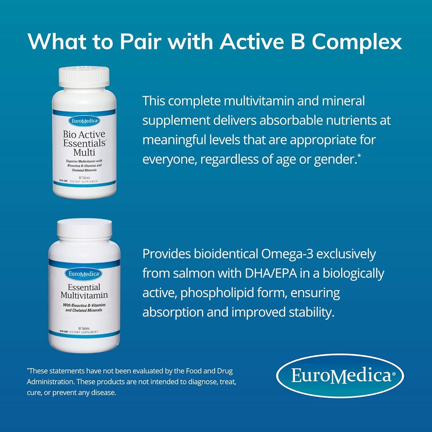 Euromedica Active B Complex Supplement - 60 Vegan Capsules for Energy and Wellness