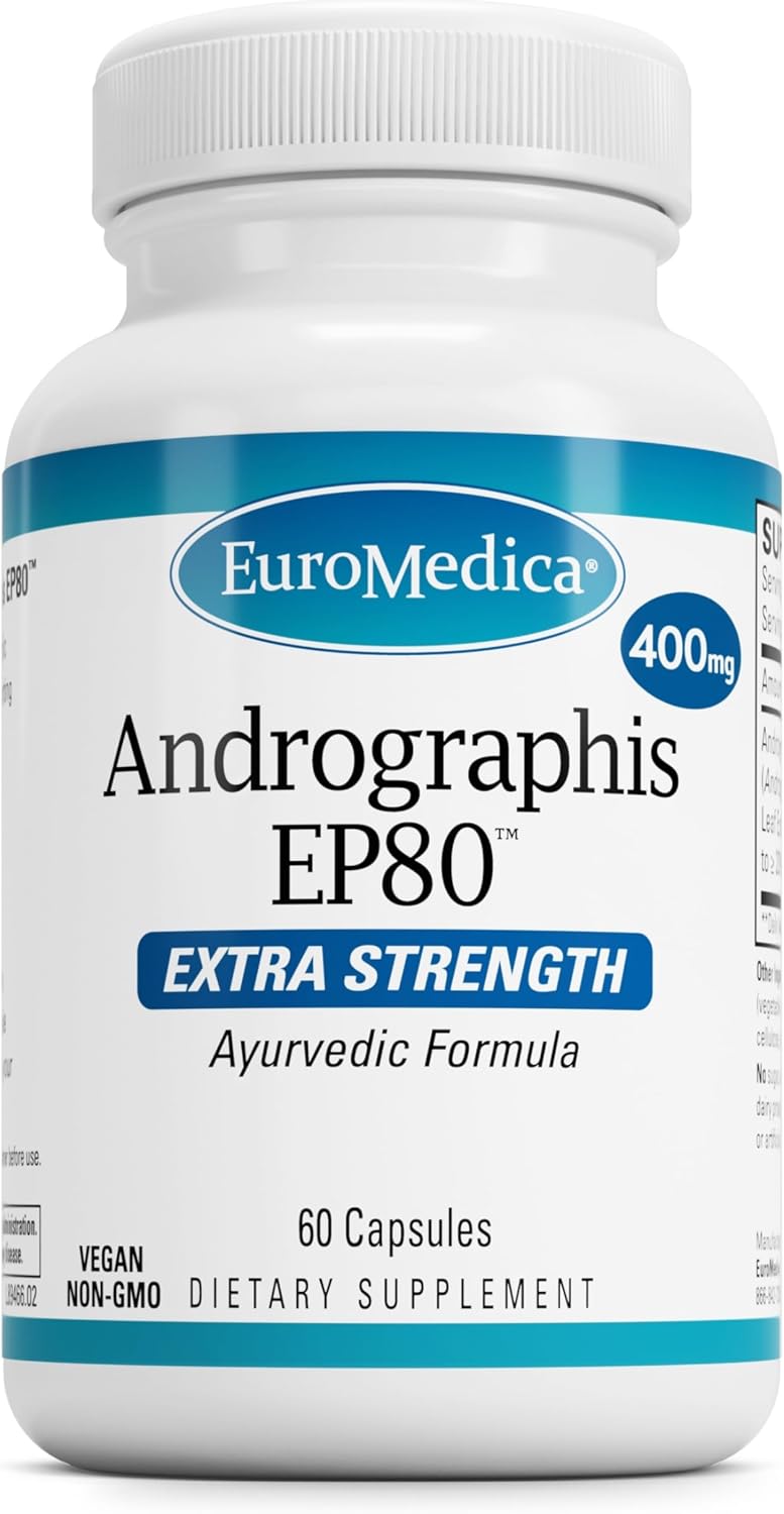 Euromedica Andrographis EP80 Capsules - Vegan Supplement for Brain, Immune, Joint, Energy, and Liver Health - 60 Count