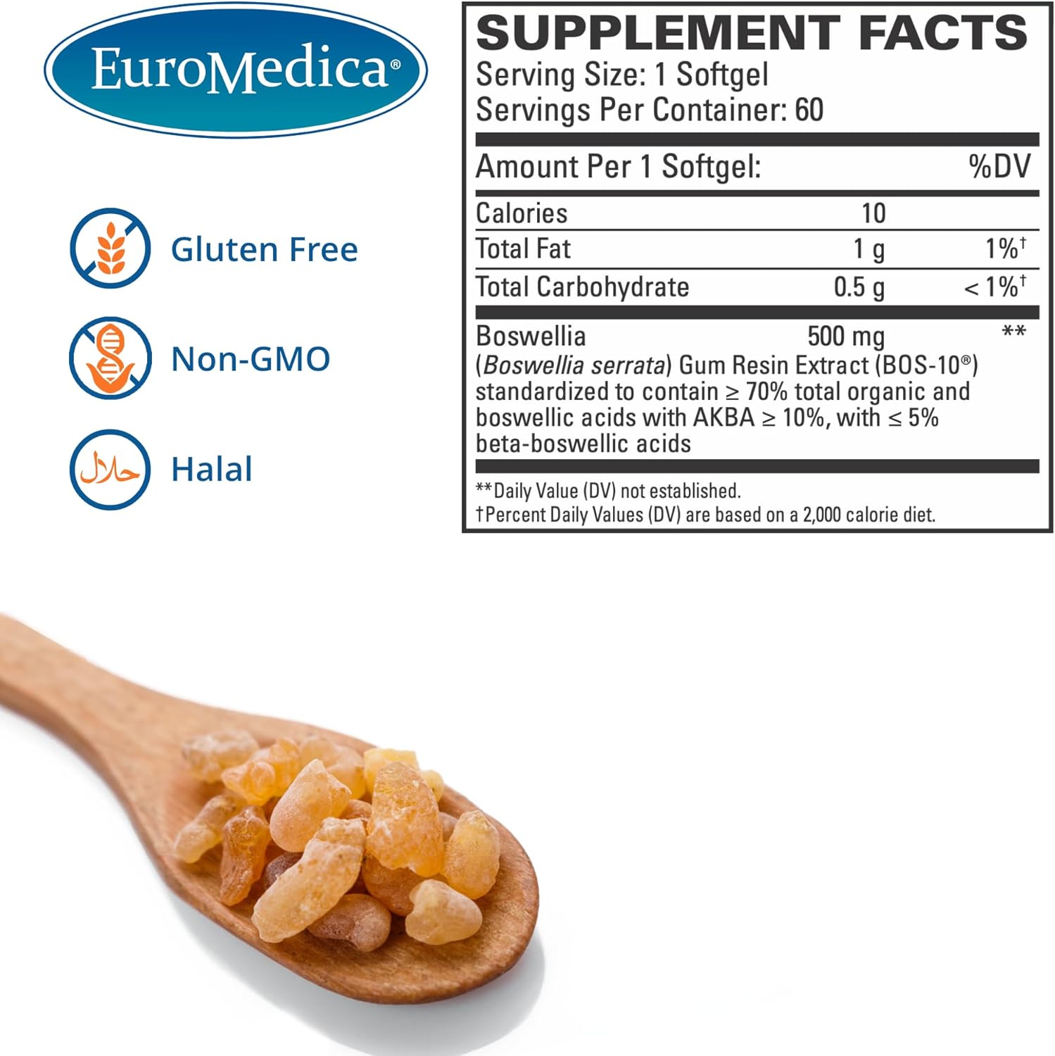 Euromedica BosPro Boswellia Serrata Extract Softgels for Lung Support - Herbal Dietary Supplement with 60 Softgels