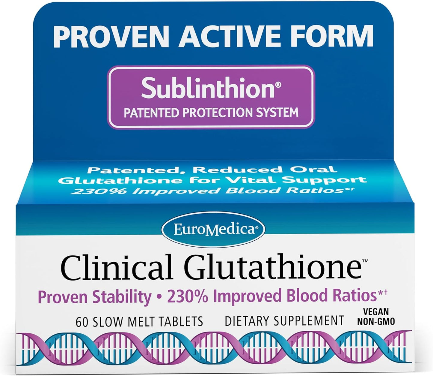 Euromedica Clinical Glutathione - High Absorption Antioxidant Supplement with L-Glutathione - Vegan Cell Health Support - 60 Slow Melt Tablets