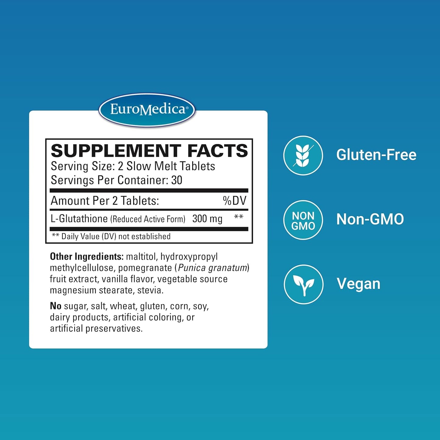 Euromedica Clinical Glutathione - High Absorption Antioxidant Supplement with L-Glutathione - Vegan Cell Health Support - 60 Slow Melt Tablets
