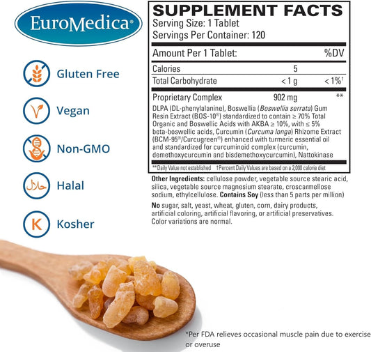 Euromedica Curaphen Extra Strength 240 Servings - 120 Tablets x 2, Curcumin, Boswellia, DLPA, Nattokinase