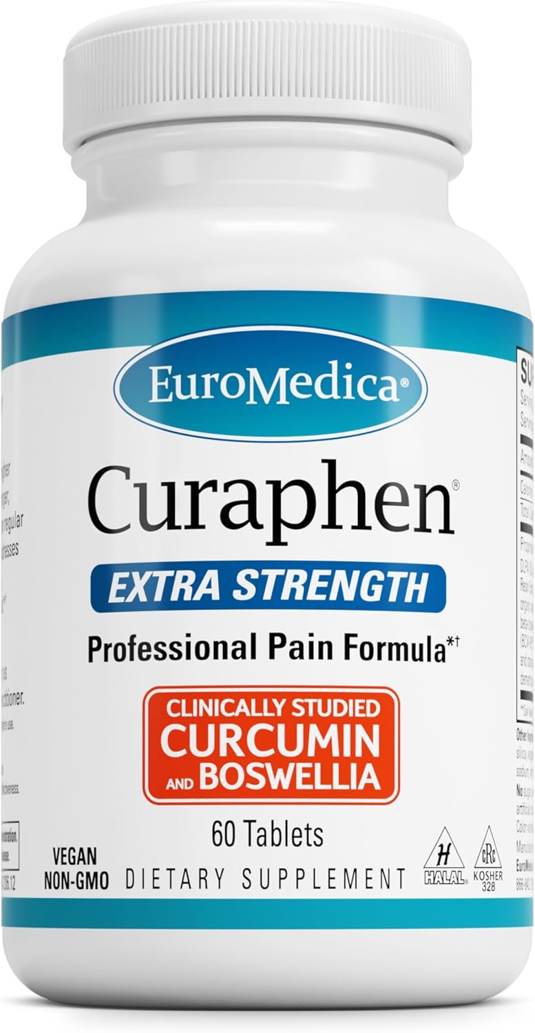 Euromedica Curaphen Extra Strength Tablets - Professional Pain Relief Formula with Curcumin, Boswellia, DLPA & Nattokinase - Highly Absorbable - 60 Servings