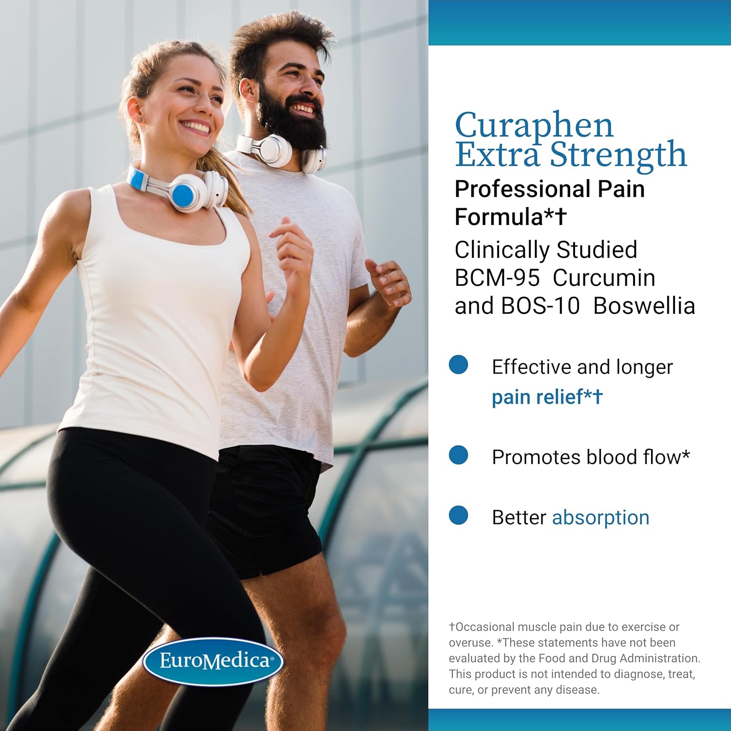 Euromedica Curaphen Extra Strength Tablets - Professional Pain Relief Formula with Curcumin, Boswellia, DLPA & Nattokinase - Highly Absorbable - 60 Servings