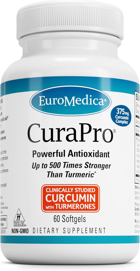 Euromedica CuraPro 375mg Softgels - Powerful Turmeric Curcumin Supplement for Liver, Brain, and Immune Support - 60 Servings