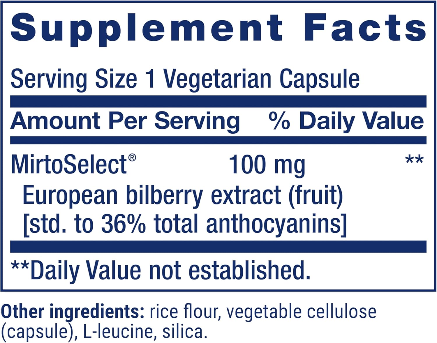 European Bilberry Extract Capsules - 100mg MirtoSelect® Vaccinium myrtillus for Eye Health, Circulation, Lubrication - 90ct, Gluten-Free, Non-GMO, Vegetarian