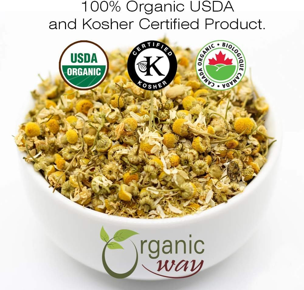 European Wild-Harvest Organic Chamomile Flower Tea - Kosher & USDA Certified | Vegan, Non-GMO & Gluten Free | 100% Raw from Albania (2 oz)
