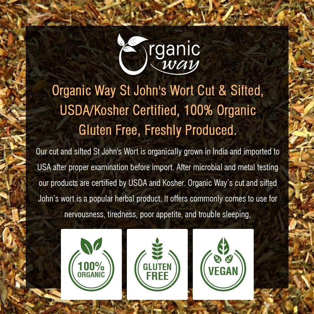 European Wild-Harvest St. John's Wort Cut & Sifted Herbal Tea - Organic, Kosher, USDA Certified - Vegan, Non GMO, Gluten Free - Albania Origin (1LBS/16Oz)