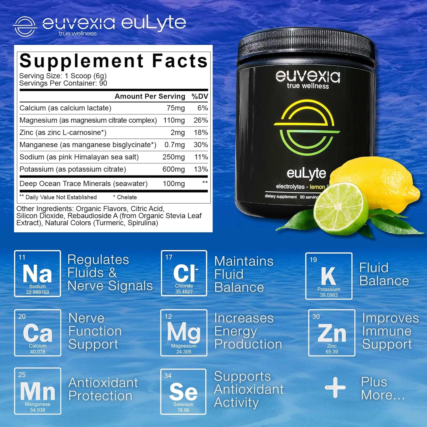 Euvexia euLyte Electrolyte Powder Drink Mix Bundle - Lemon-Lime & Unflavored - 180 Servings - Dr Ekberg - Hydration - 80+ Electrolytes, Fasting & Keto Friendly