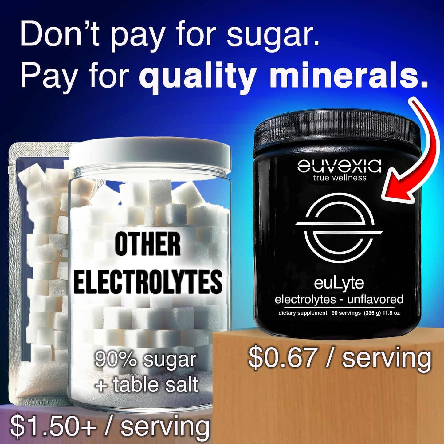 Euvexia euLyte Powder: Sugar-Free Electrolyte Drink Mix for Hydration - 90 Servings, Unflavored - Fasting, Keto, Vegan, Carnivore Friendly