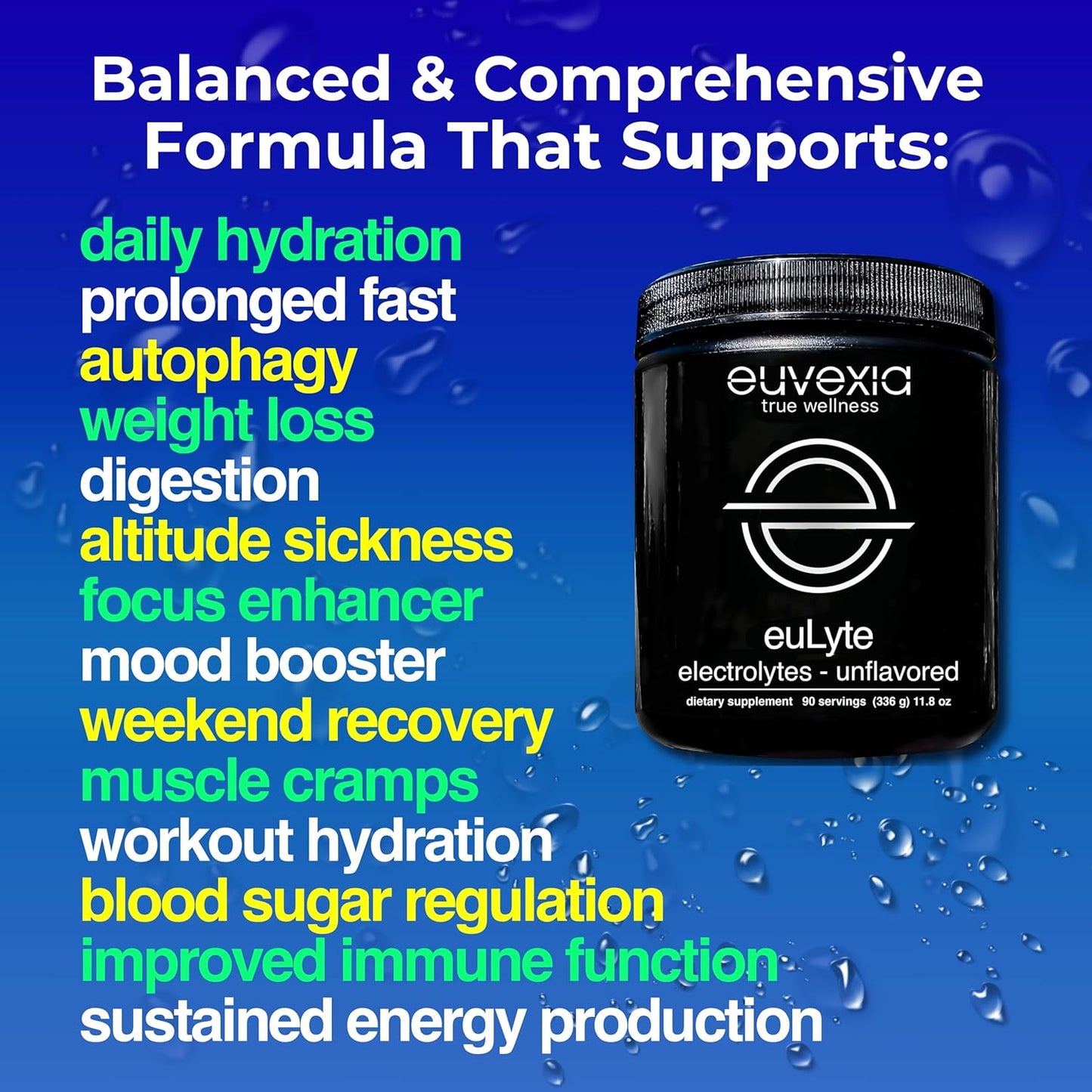 Euvexia euLyte Powder: Sugar-Free Electrolyte Drink Mix for Hydration - 90 Servings, Unflavored - Fasting, Keto, Vegan, Carnivore Friendly