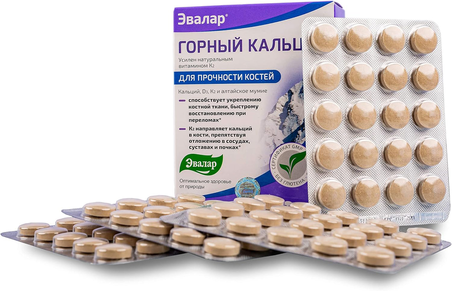 Evalar Mountain Calcium Tablets with Vitamins, Siberian Herbs, and Shilajit - 80 Count