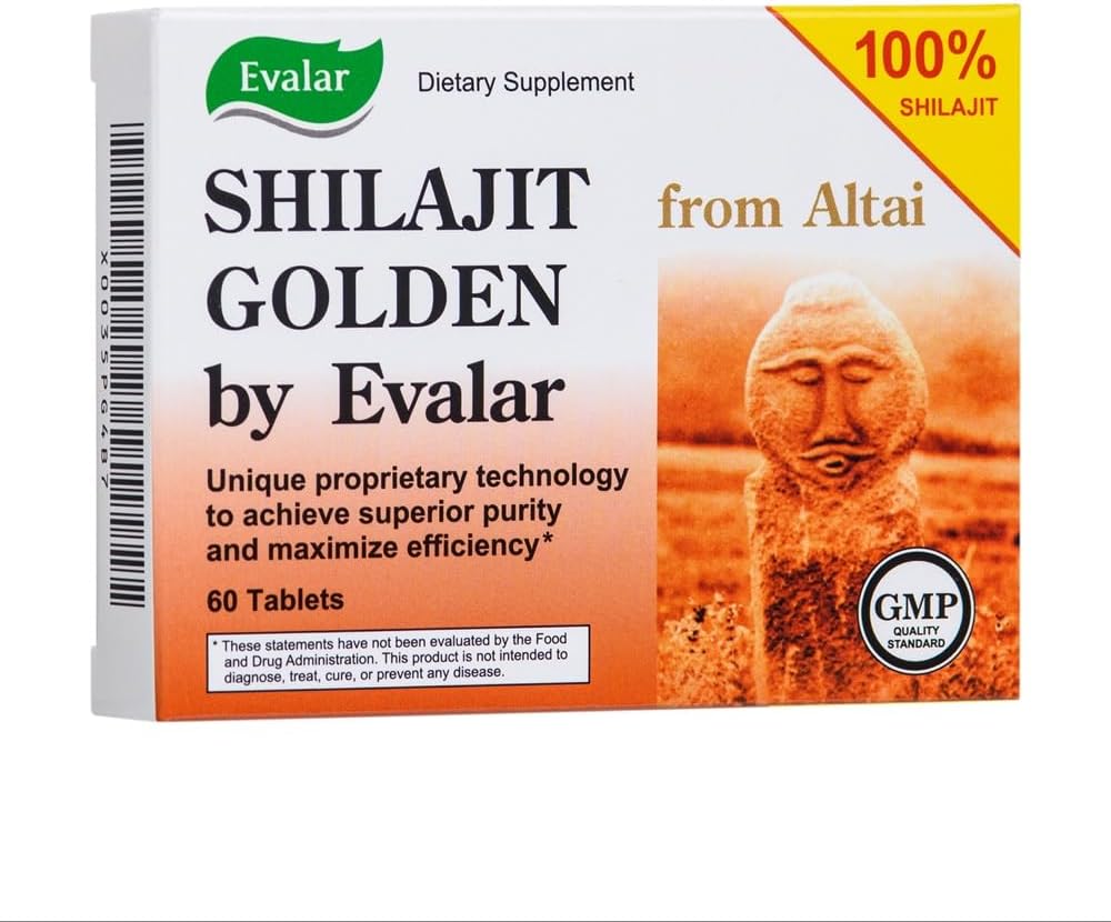 Evalar Siberian Altai Shilajit Golden Tablets - 60 Count - Natural Energy and Wellness Support