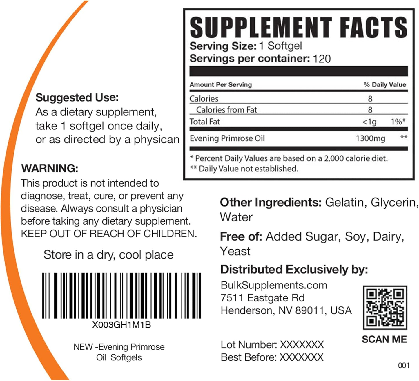 Evening Primrose 1300mg Softgels - Omega 6 & Gamma Linoleic Acid Supplement - 120 Softgels - Pack of 1