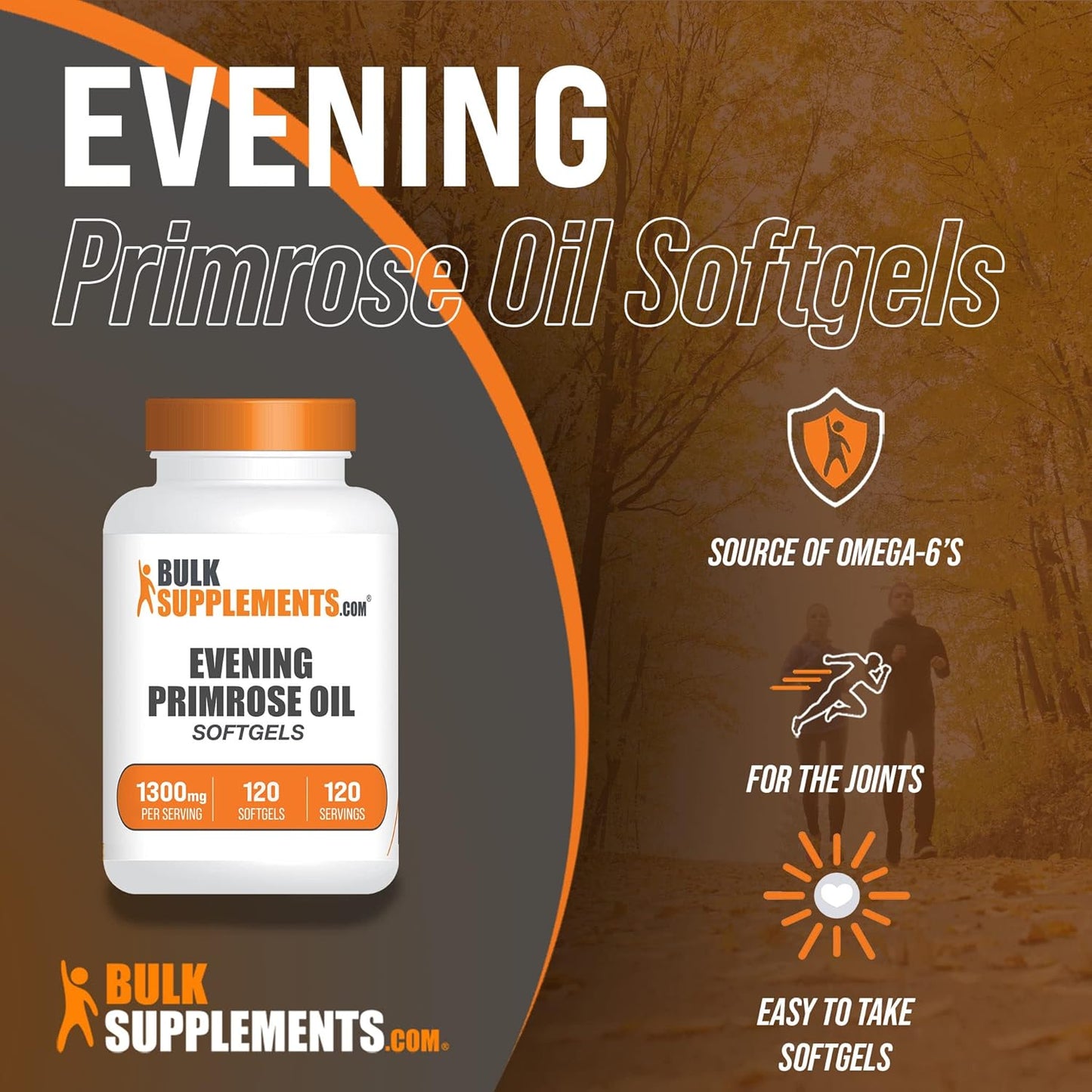 Evening Primrose 1300mg Softgels - Omega 6 & Gamma Linoleic Acid Supplement - 120 Softgels - Pack of 1
