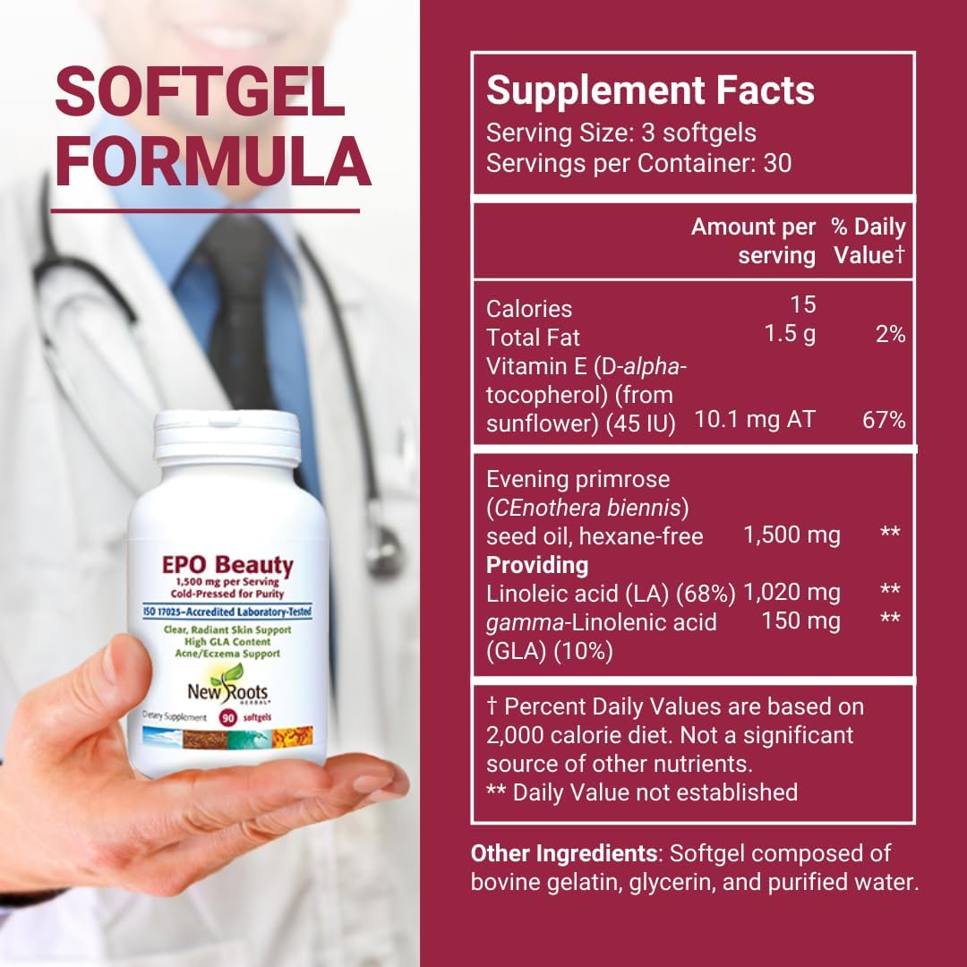 Evening Primrose Oil Supplement - 500mg (90 Softgels) | Cold Pressed with High GLA Content for Women's Health & Radiant Skin by New Roots Herbal