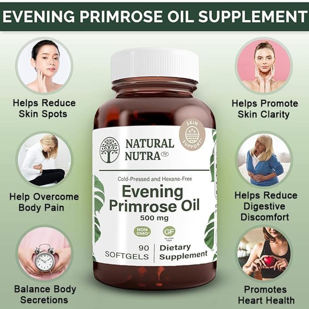 Evening Primrose Oil Supplement 500mg Softgel for Fatty Acid & Nerve Health, Skin Clarity, Heart Health - 90 ct. - BoostGo Australia