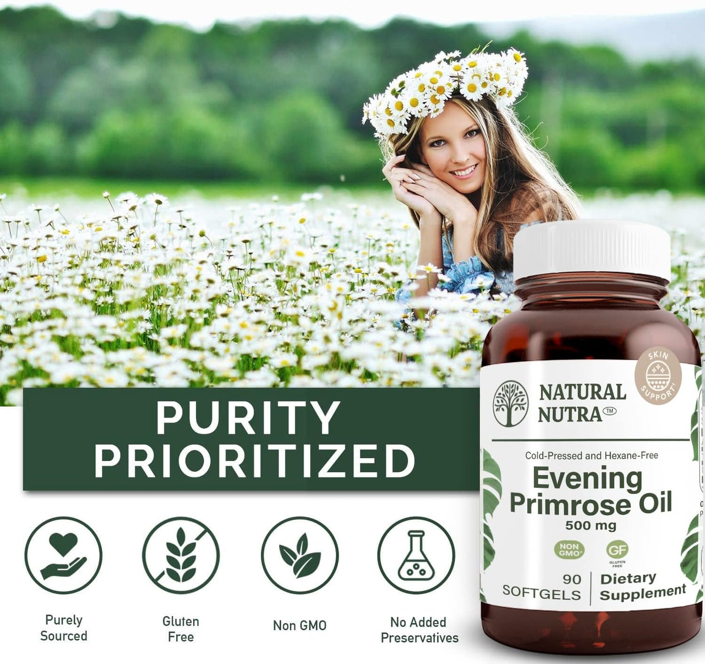 Evening Primrose Oil Supplement 500mg Softgel for Fatty Acid & Nerve Health, Skin Clarity, Heart Health - 90 ct. - BoostGo Australia