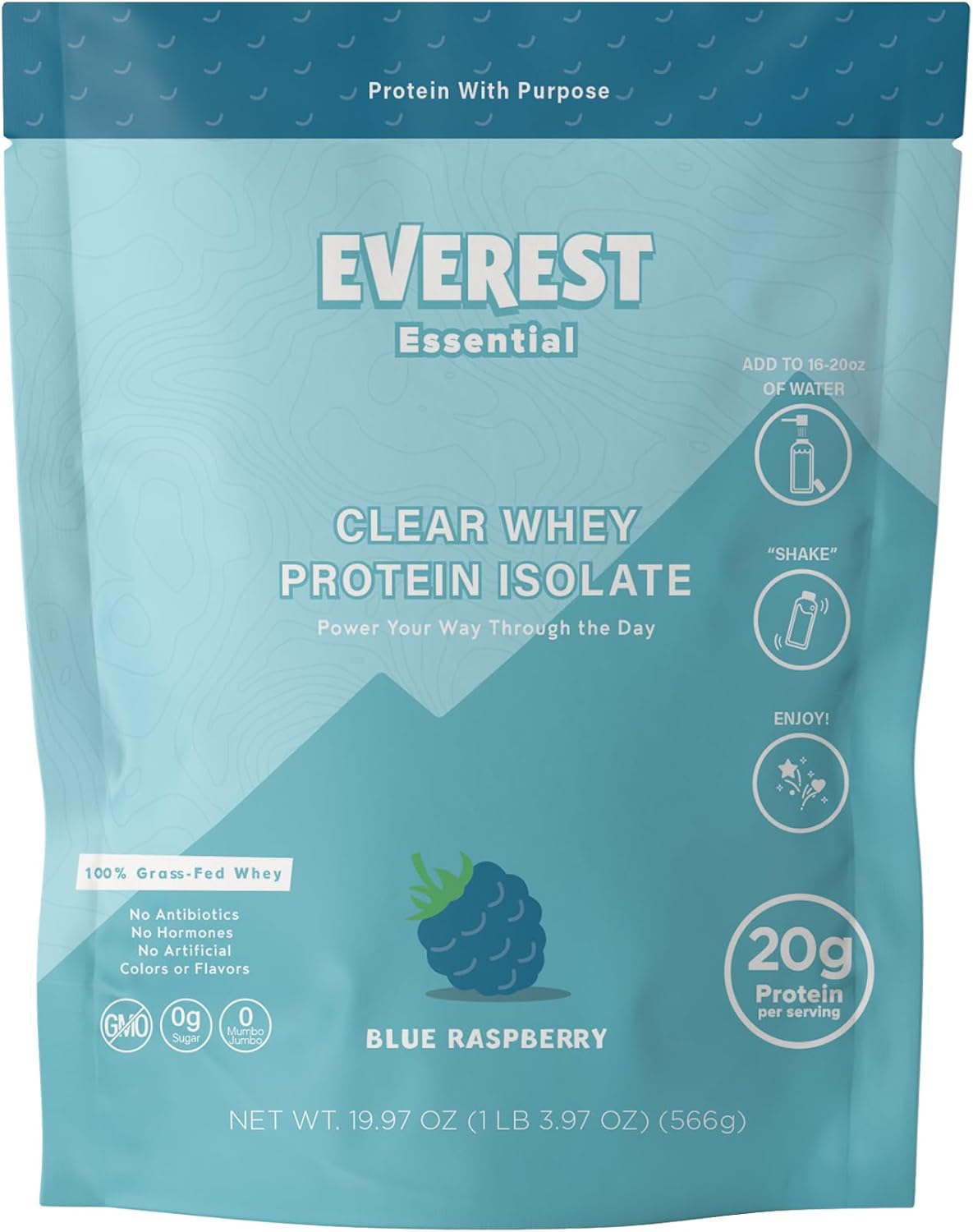 Everest Essential Blue Raspberry Whey Protein Powder for Adults - 20 Servings