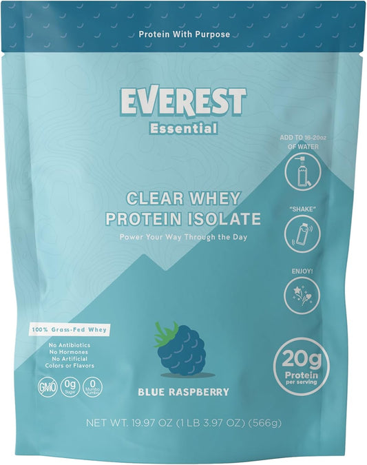 Everest Essential Blue Raspberry Whey Protein Powder for Adults - 20 Servings