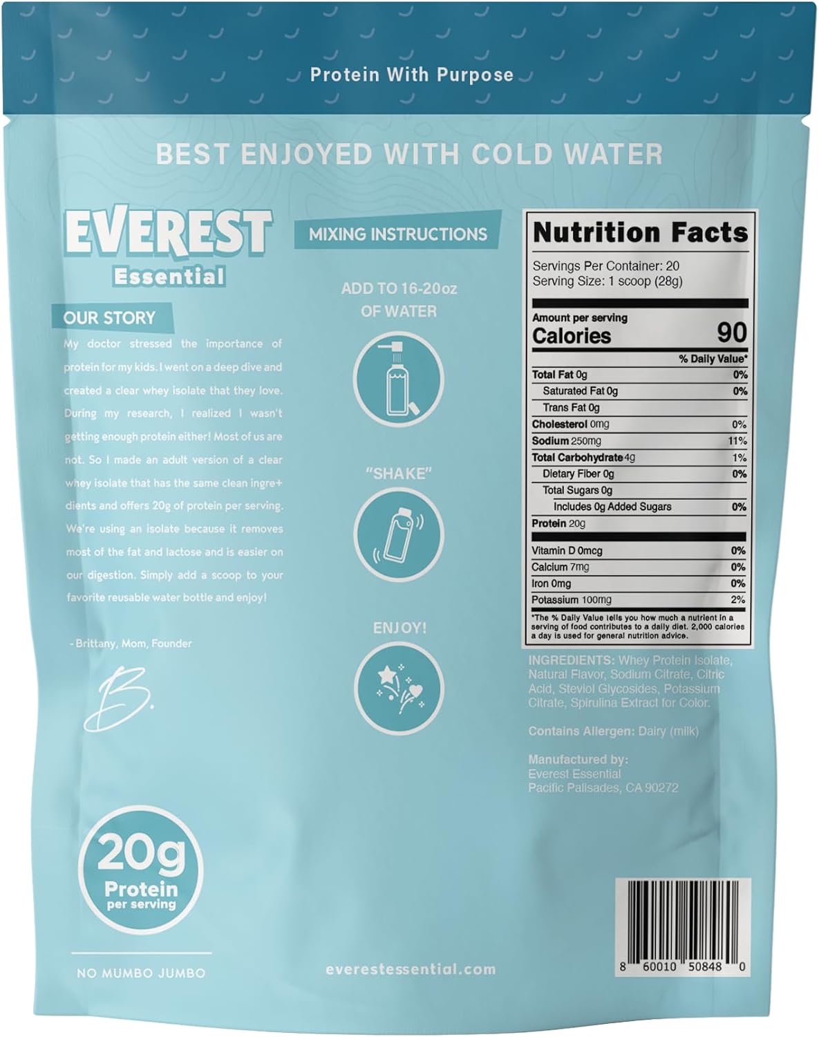 Everest Essential Blue Raspberry Whey Protein Powder for Adults - 20 Servings