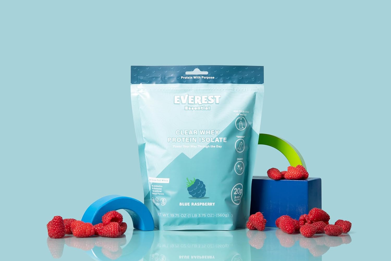 Everest Essential Blue Raspberry Whey Protein Powder for Adults - 20 Servings