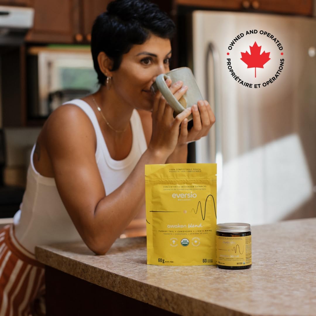 Eversio Wellness 3 Mushroom Blend - Awaken Blend 60 Servings (60g) - Lions Mane, Turkey Tail, and Cordyceps Powder - High Beta-D-Glucans