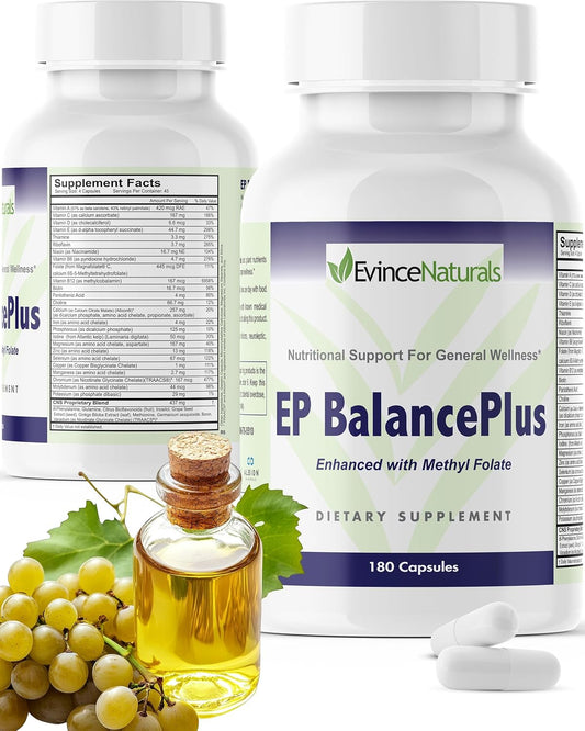 EvinceNaturals EP BalancePlus Multivitamin for Adults - Men's and Women's Multivitamin with Methyl Folate, Amino Acids, and Minerals - 180 Capsules for General Wellness and Nutritional Support