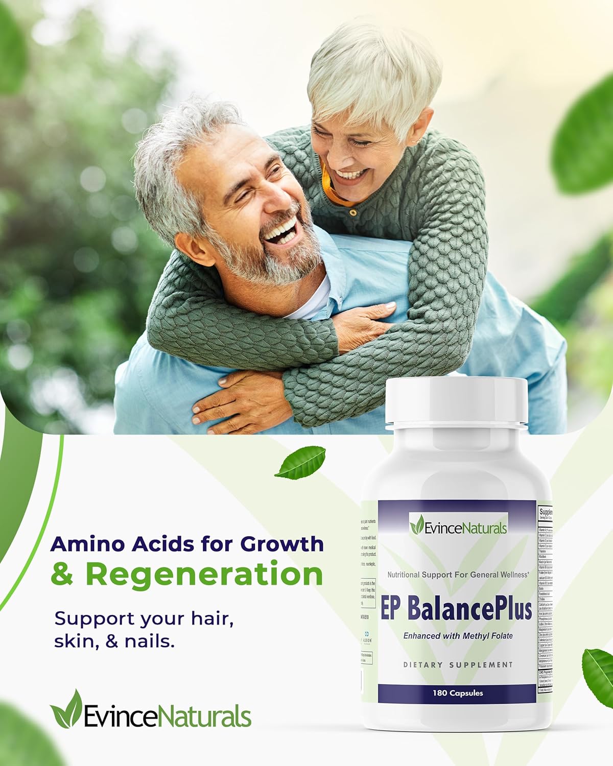 EvinceNaturals EP BalancePlus Multivitamin for Adults - Men's and Women's Multivitamin with Methyl Folate, Amino Acids, and Minerals - 180 Capsules for General Wellness and Nutritional Support