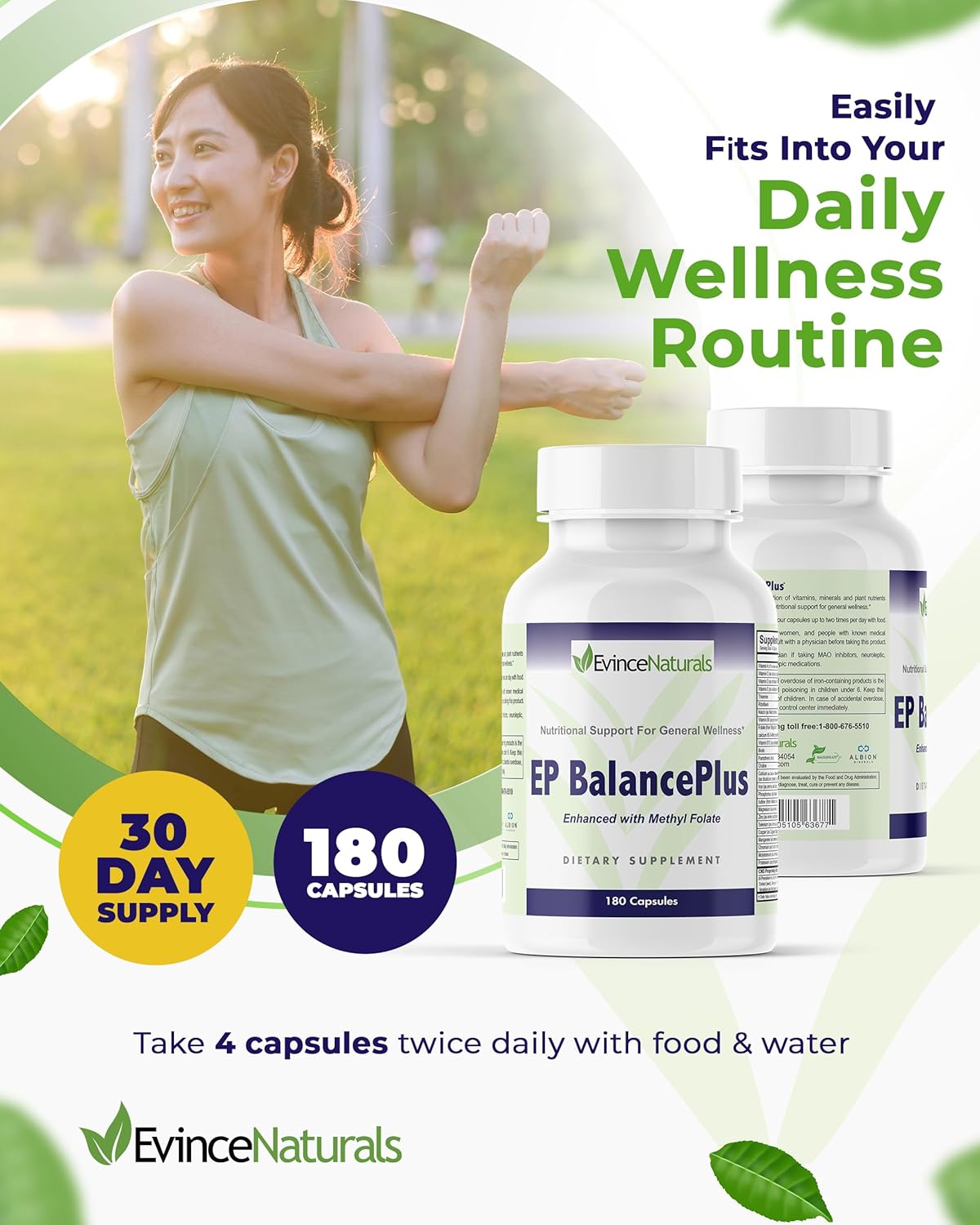 EvinceNaturals EP BalancePlus Multivitamin for Adults - Men's and Women's Multivitamin with Methyl Folate, Amino Acids, and Minerals - 180 Capsules for General Wellness and Nutritional Support