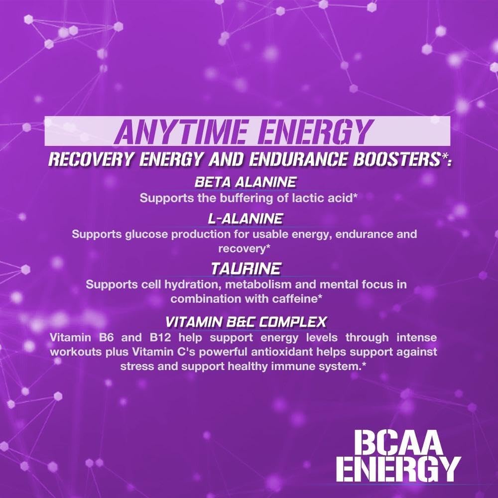Evlution EVL BCAAs Amino Acids Powder - BCAA Energy Pre Workout Powder for Muscle Recovery and Growth - Post Workout Recovery Drink with Natural Caffeine - Furious Grape Flavor - BoostGo Australia